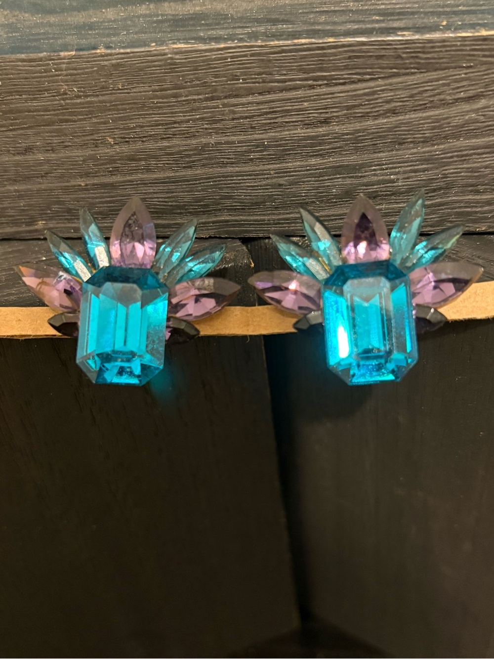 Michele Sugar earrings clip on vintage 80’s 90’s blue purple rhinestone